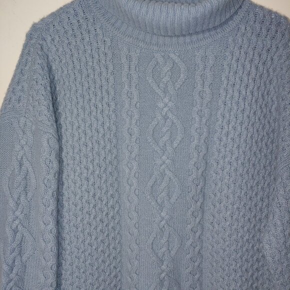 Nordstrom Signature Cashmere Turtleneck Cable Knit Sweater S Baby Blue - Picture 4 of 7